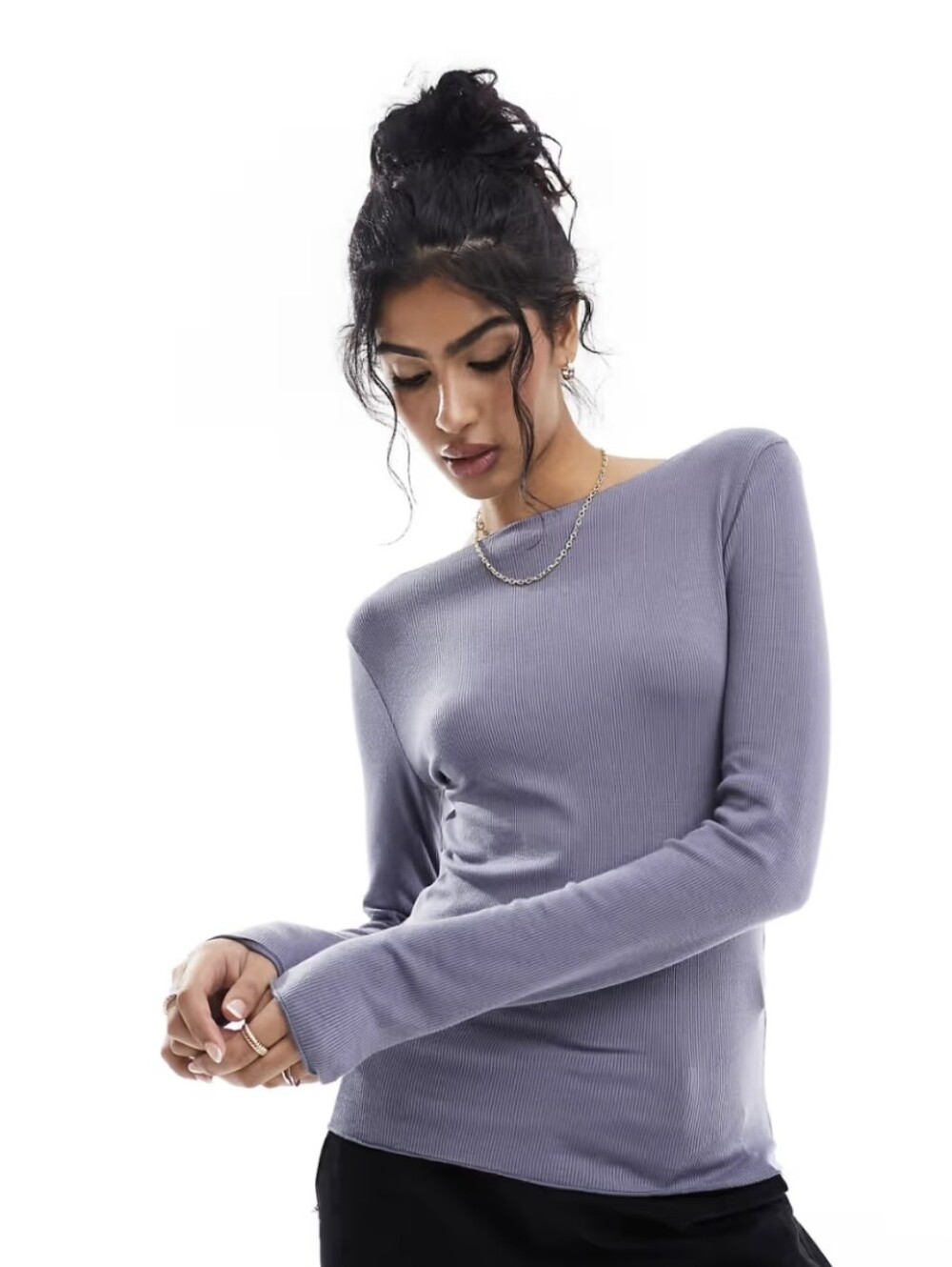 Abercrombie & Fitch Blue Long Sleeve Featherweight Rib Slash Top